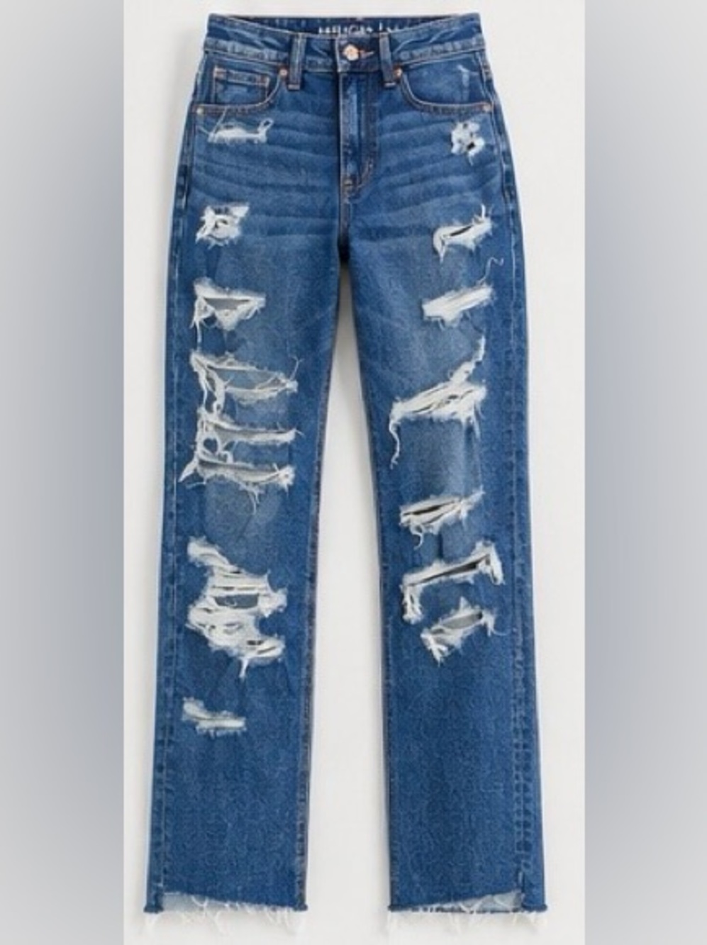 American Eagle Size 2 Regular Distressed High Rise Straight Leg Jeans - Picture 6 of 10